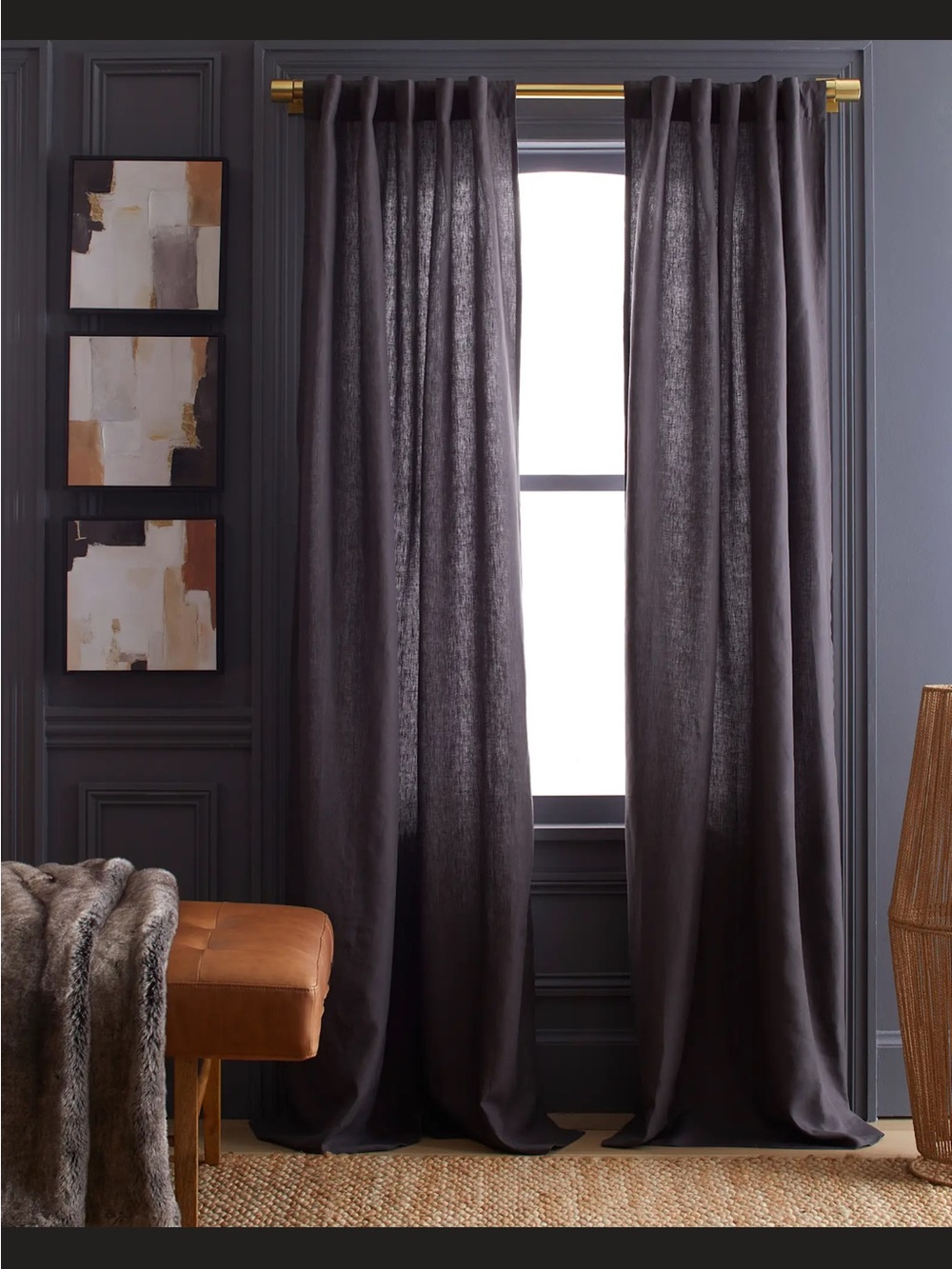 Quince European Linen Curtain -Set 48x84 - Storm
